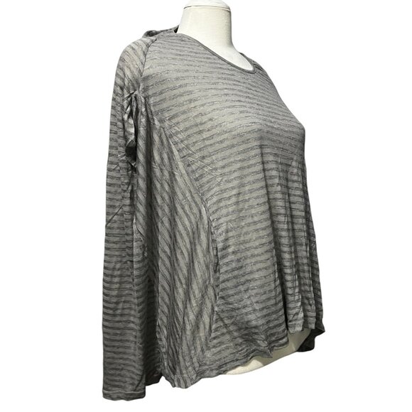 Uniq Open Back Soft Contrast Stripe Blouse w/ Pockets Sz Small Womens Grey Short - Picture 2 of 7